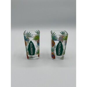 Lot of 2 Hornitos‎ Tequila Shot Glasses Square Pineapple Tiki Skull Pattern 2oz